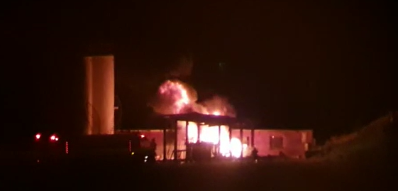 A screenshot from a video circulating on social media shows a fire at the bulk fuel depot at the Waterkloof Air Force base on Sunday night.