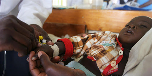 A child on a drip at Hospital where the Oral Rehydration Therapy has been introduced to treat diarrhoea.