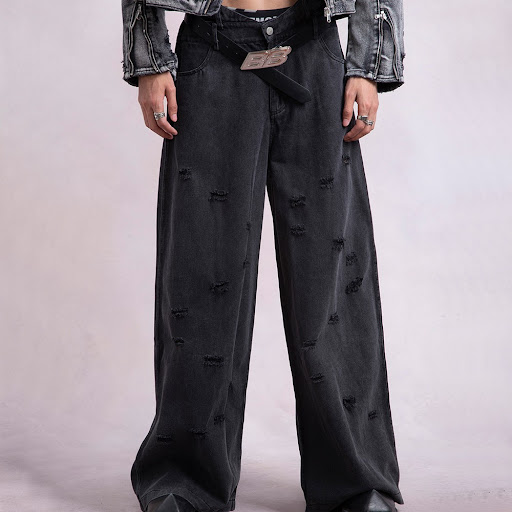 Title 2, Irregular Design Broken Wide-leg Pants for ulti...