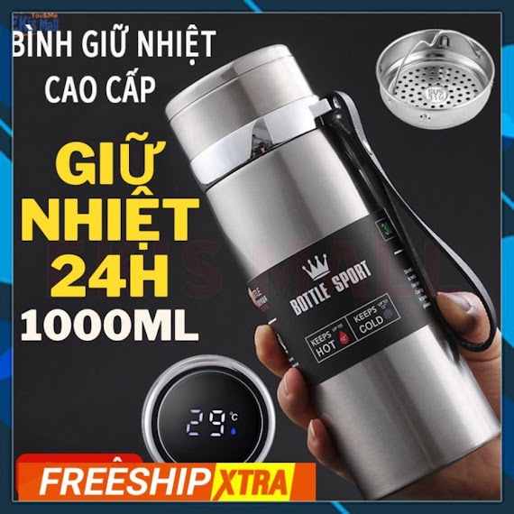 Bình Giữ Nhiệt, Bình Nước Giữ Nhiệt Inox Bottle Sport 1000Ml - Chai Nước Inox 304 Cao Cấp