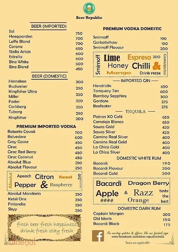 Beer Republic menu 