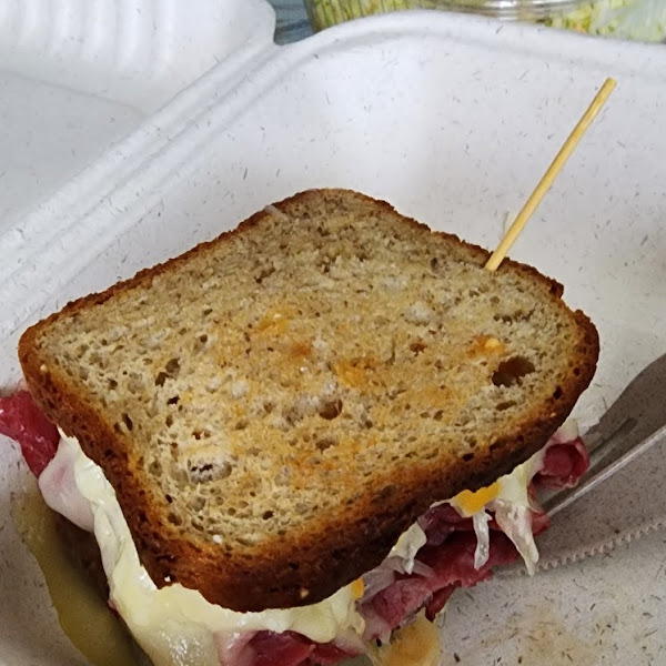 Gf reuben... even though the bread was Tiny they still put the same amount of filling inside!