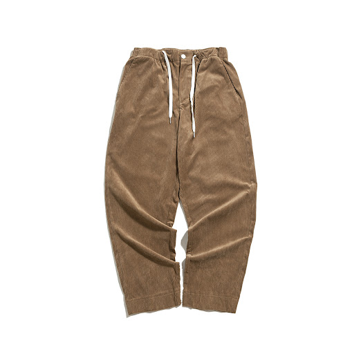 Title 5, Beige Corduroy Straight Leg Pants with Drawstri...