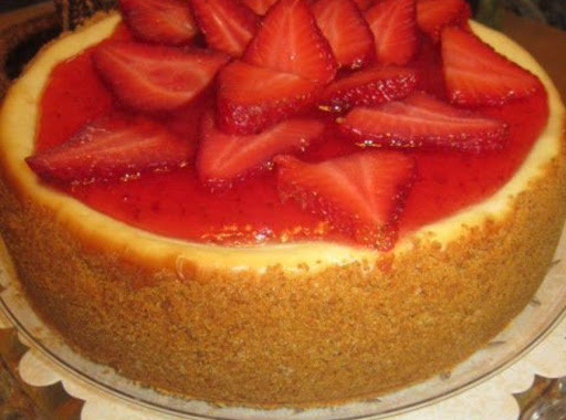 Strawberry Wine Jelly Topped Cheesecake