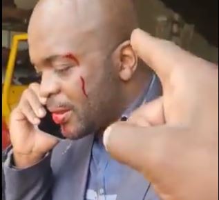 A screengrab from a video of an altercation on Thursday between DA leader Solly Msimanga and an unknown man.