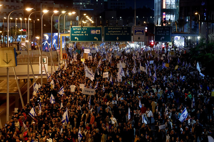 Israelis protest against Prime Minister Benjamin Netanyahu's new right-wing coalition and its proposed judicial reforms to reduce powers of the Supreme Court, in Tel Aviv, Israel, January 21 2023. Picture: CORINNA KERN/REUTERS