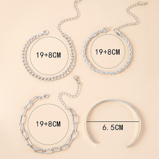 Title 1, Silver Twist Cuban Chain Bracelet Set For Women...