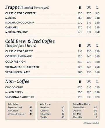 Third Wave Coffee menu 