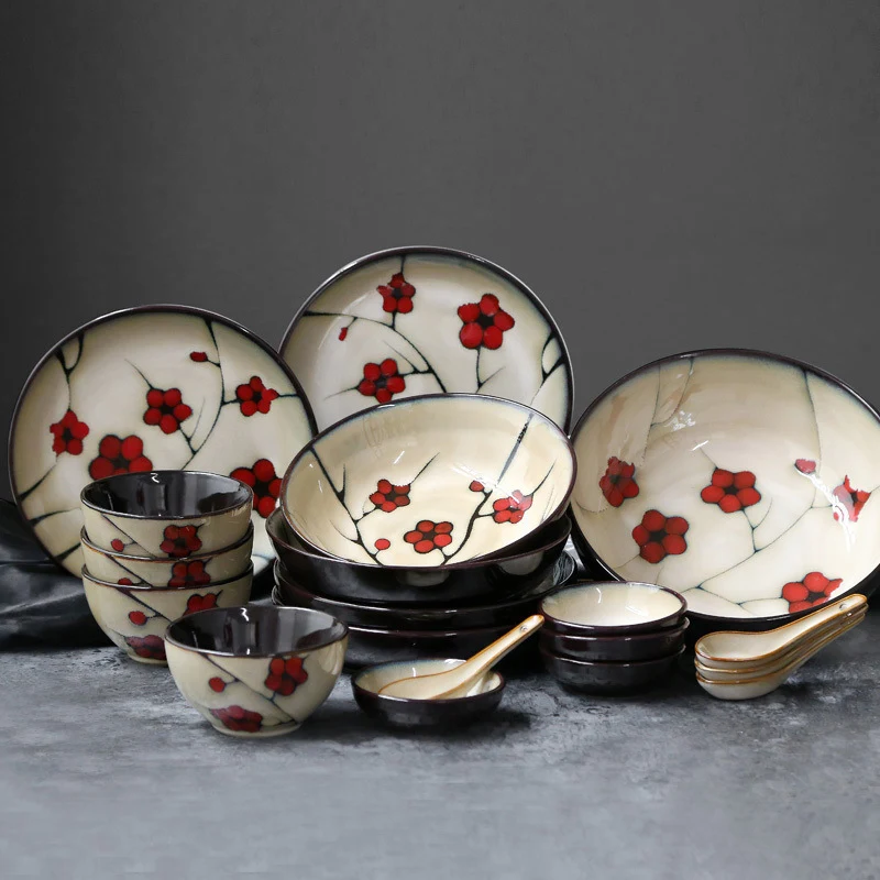 Title 4, Japanese style floral ceramic household tablewa...