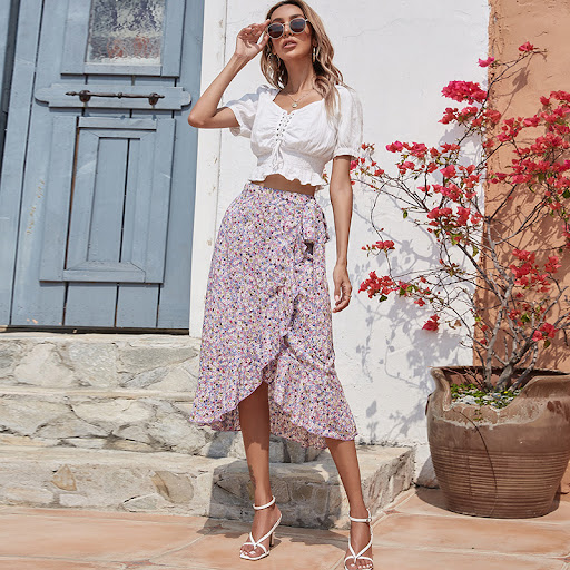 Title 6, Slim Floral Skirt With Irregular Short Ruffles ...