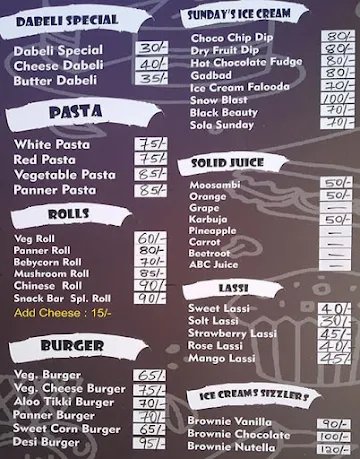 Snack Bar menu 