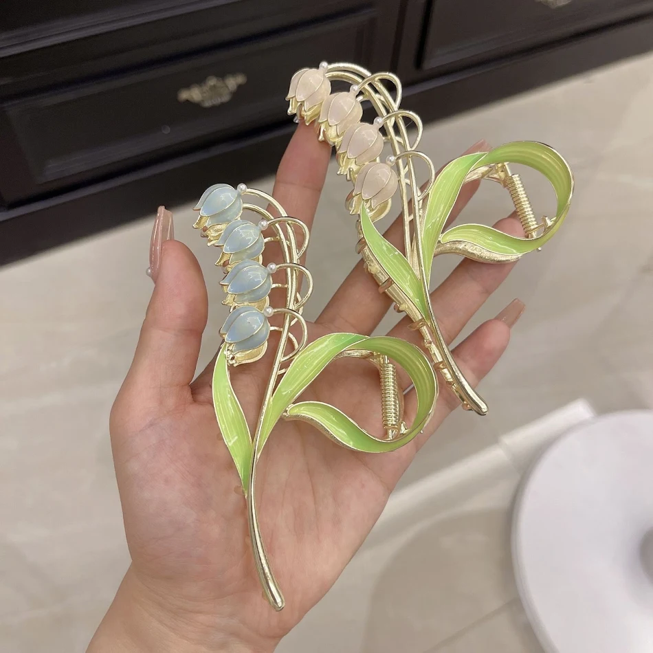 Presilha de Cabelo Feminina Grande Lily Of The Orchid em Liga de Zinco, Simples e Versátil, para Penteados Modernos
