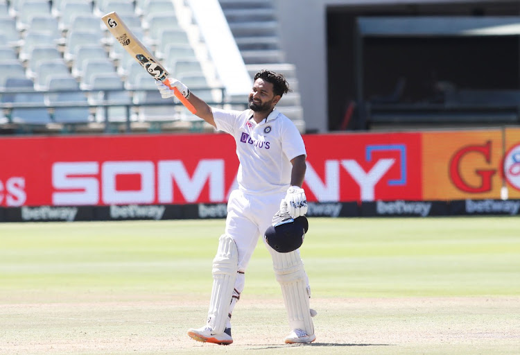 India's Rishabh Pant celebrates his century against the Proteas during the third test match at Newlands, Cape Town.
