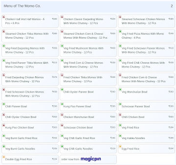 The Momo Co. menu 