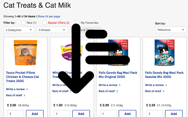 Tesco Sort by Price Per Unit chrome extension