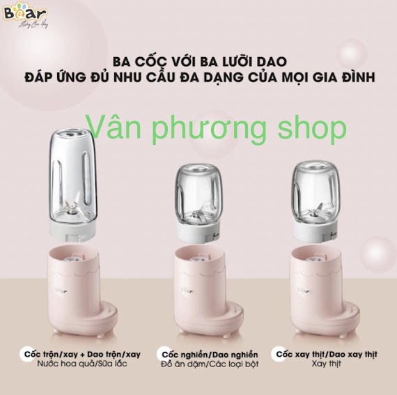 Máy Xay Đa Năng 3 Cối Bear Máy Xay Sinh Tố Cầm Tay Máy Xay Ăn Dặm Cho Bé Bếp Nhà Bear Llj - C04J1 Hàng Chính Hãng