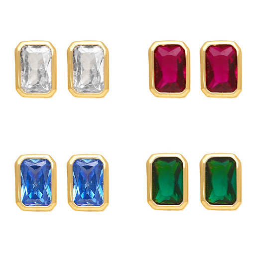 Title 7, Rhinestone Color Rectangular Zircon Stud Earrin...
