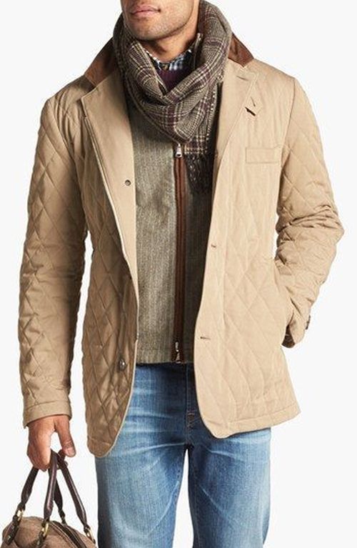 fall outfit ideas for men with brown jacket and scarf