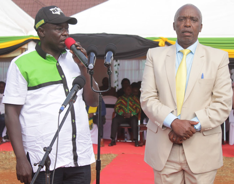 United Democratic Alliance presidential running mate Rigathi Gachagua campaigns for UDA Kieni parliamentary candidate Njoroge Wainaina in Nyeri.