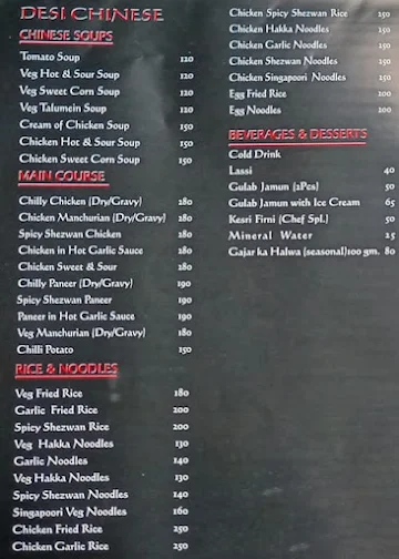 Kapoor's Pavilion Family Restaurant menu 