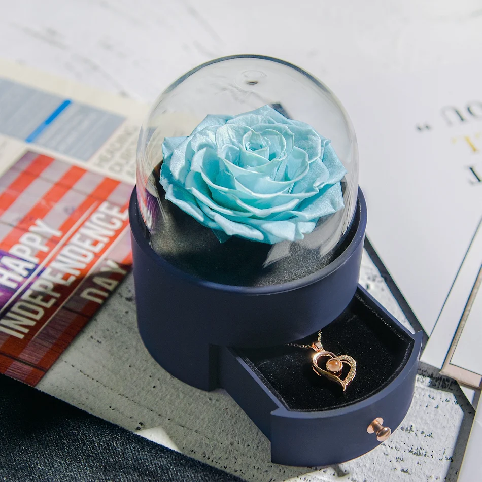 Boîte à Bijoux Ronde Yongsheng Rose avec Collier Cadeau pour Anniversaires et Saint-Valentin Le cadeau parfait pour exprimer votre affection