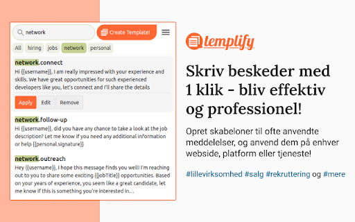 Templify - skriv beskeder med 1 klik! 🚀