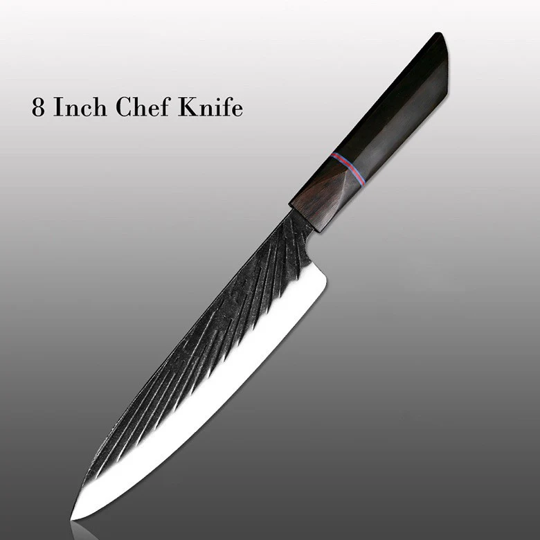 Couteau de cuisine en acier inoxydable forgé à la main. Lame tranchante et durable. Idéal pour couper, hacher et émincer avec précision et confort.