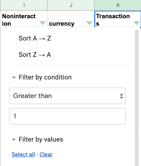 filtering in a spreadsheet.