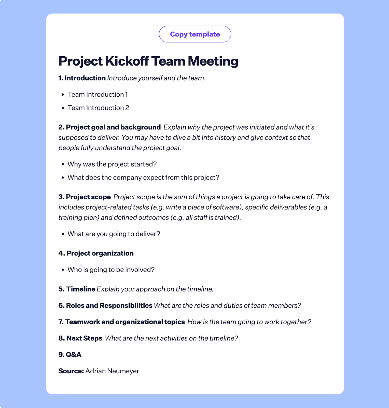 Kickoff meeting agenda