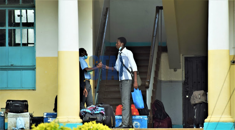 Nairobi School students bid each other farewell after their last KCSE paper on April 21,2021.Photo/ MARGARET WANJIRU