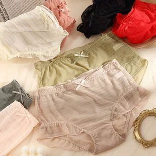 Dames Ondergoed, Mesh Transparant, Lichtgewicht Ademende Kanten Slips, Broekjes met Katoenen Kruis