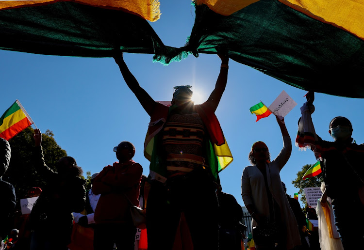 Demonstrators hold a protest to denounce the United States stance on the conflict in Ethiopia, outside the White House in Washington, US on November 8 2021. Picture: REUTERS/EVELYN HOCKSTEIN