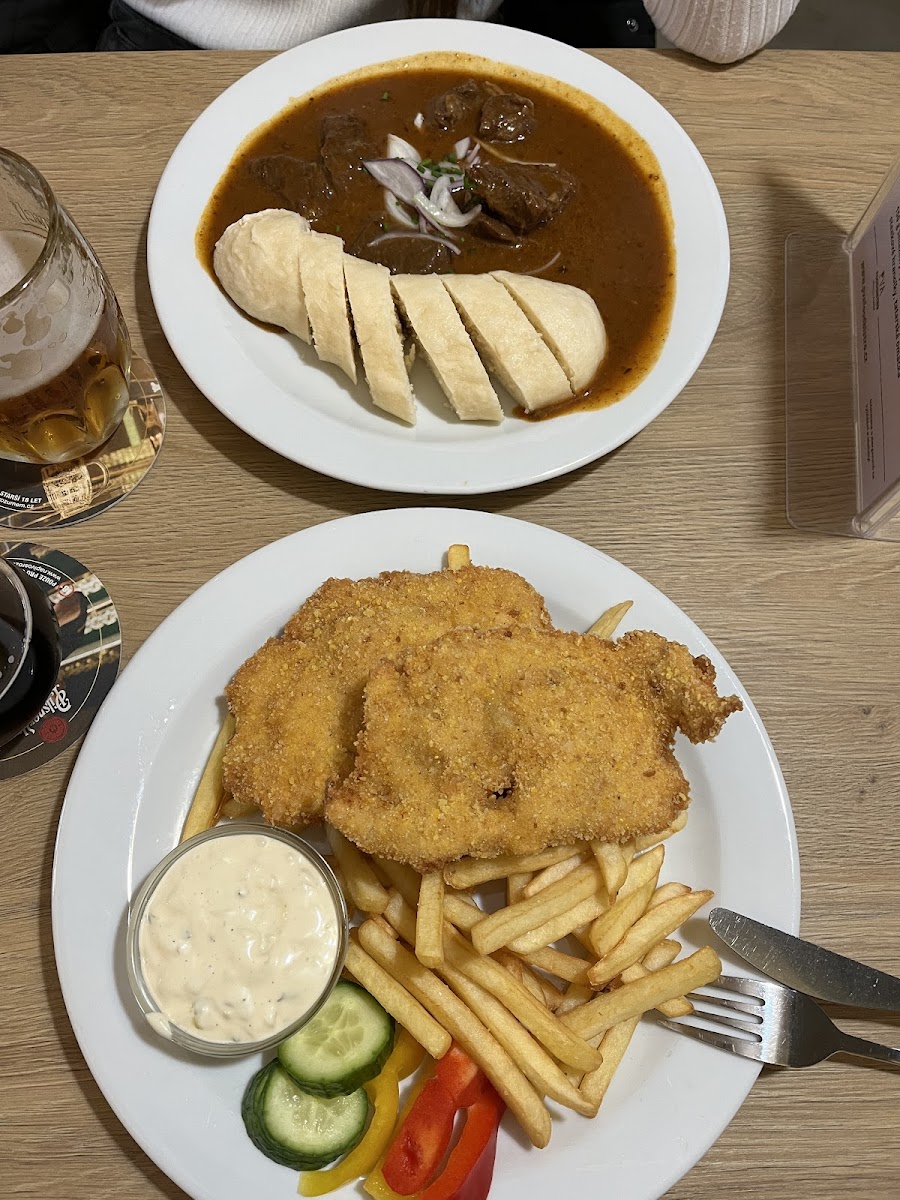 1. Goulash with dumplings 2. Chicken schnitzel with fries