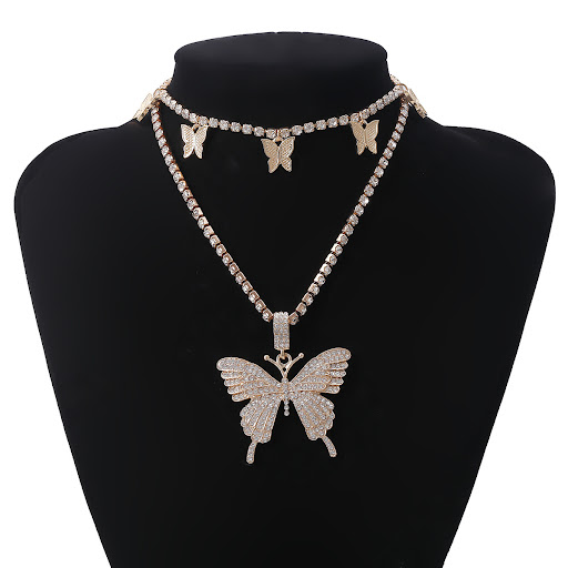 Title 5, Mix and match butterfly diamond necklace set fo...
