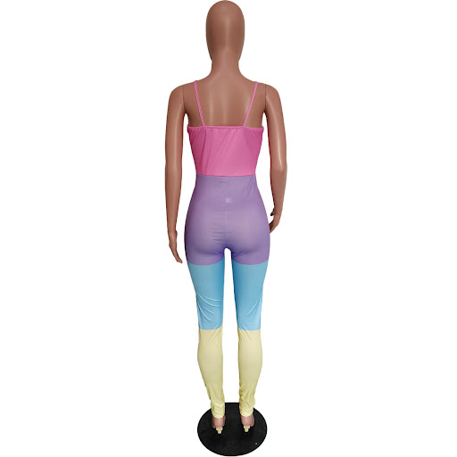 Title 7, Multi-color Mosaic Vest Sexy Suspenders Jumpsuit