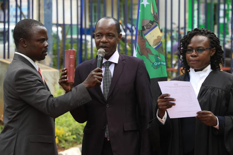 Jonathan Namulala Nyongesa from Namwela, Sirisia Sub County, who will serve as Chair to the Board takes oath of office on Thursday