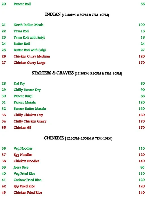 Coco Buzz Kitchen menu 