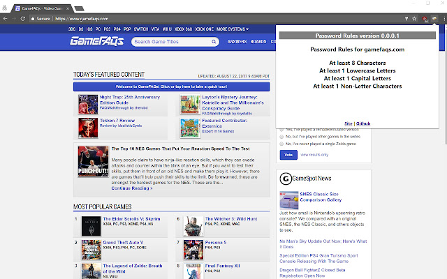 Password Rules chrome extension