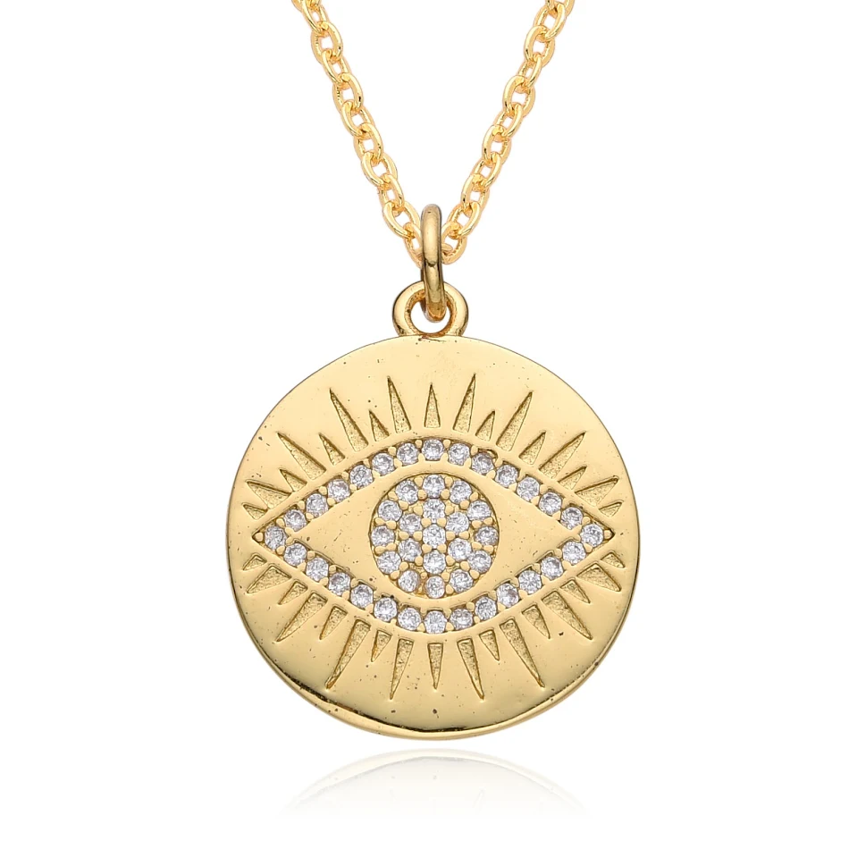 Boheemse duivelsogen schijf hanger ketting met kleurrijke micro-ingezette kristallen voor een unieke look.