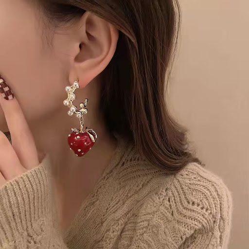 Title 7, Original Retro Pearl Strawberry Earrings For Wo...