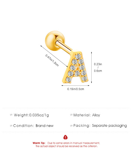 Title 6, Inlaid Zircon 26 English Letters Ear Bone Stud ...