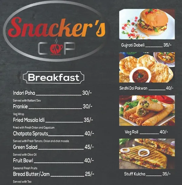 Snackers Cup menu 