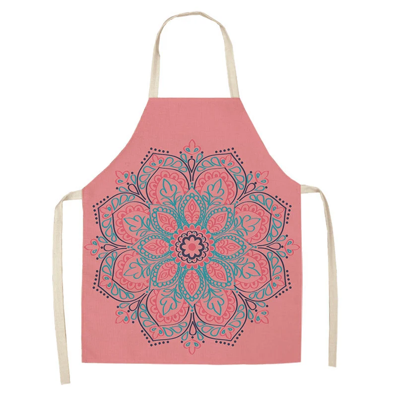 Tablier de cuisine femme en coton et lin avec imprimé mandala, respirant et élégant, parfait pour cuisiner et pâtisser, protège vos vêtements.