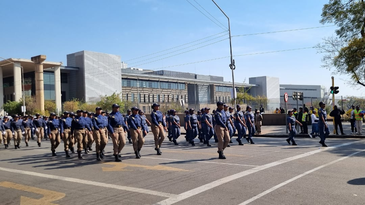 An all-women police parade in Pretoria where President Cyril Ramaphosa attended Women's Day celebrations.