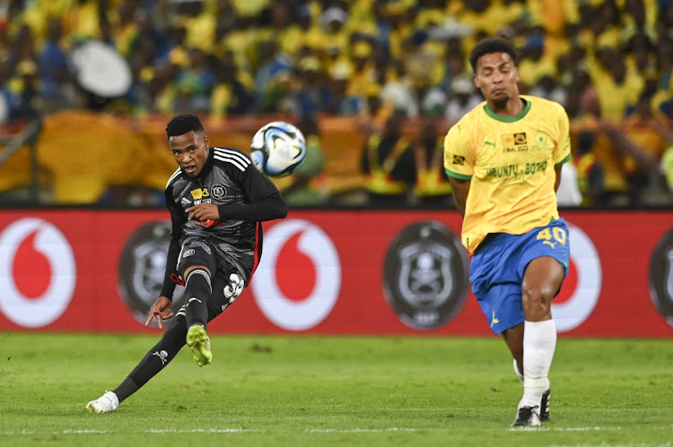 Relebohile Mofokeng of Orlando Pirates during the MTN8 final match between Orlando Pirates and Mamelodi in October 2023