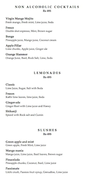 The Bar, Trident menu 