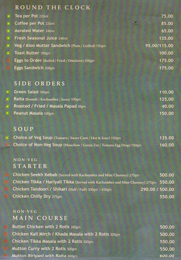 Zaffran Restaurant menu 