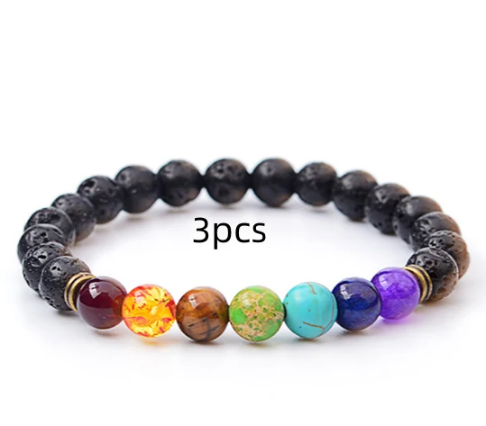 Bracelet artisanal en lave noire, sept chakras pour l'équilibre et la guérison, perles apaisantes et spirituelles