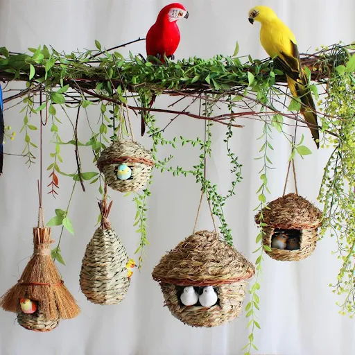 6 Style Birds Nest Bird Cage Natural Grass Egg Cage Bird House Outdoor Decorative Weaved Hanging Parrot Nest Houses Pet 