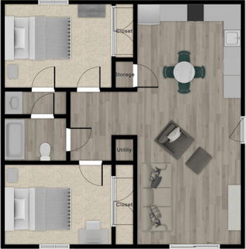 Go to Two Bed, One Bath Gold Floorplan page.